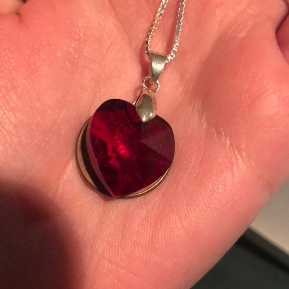 Ruby Red Heart Crystal Sterling Silver Necklace - Picture 10 of 10